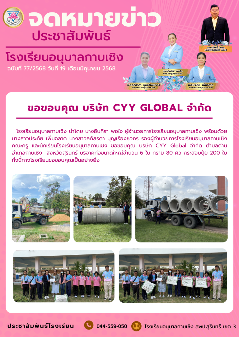 ขอขอบคุณ บริษัท CYY GLOBAL จำกัด